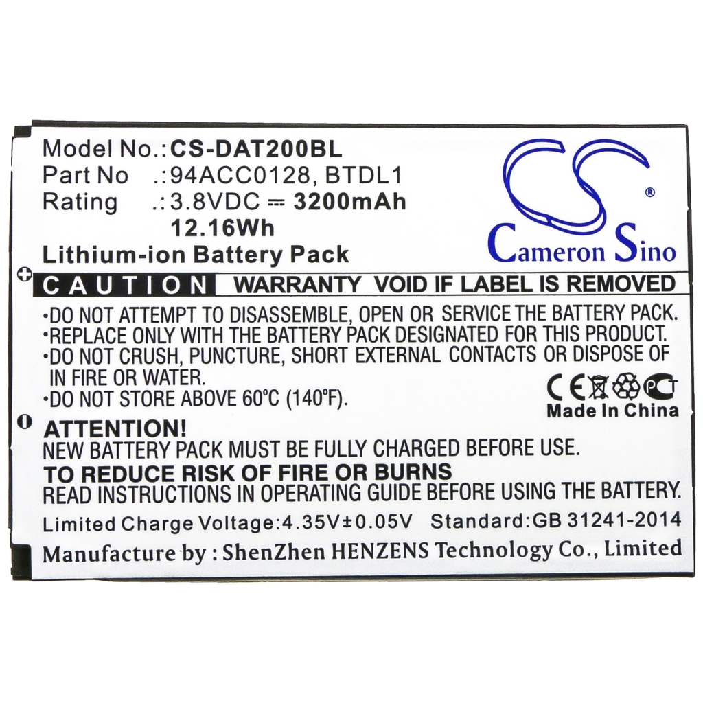 Batteries BarCode, Scanner Battery CS-DAT200BL