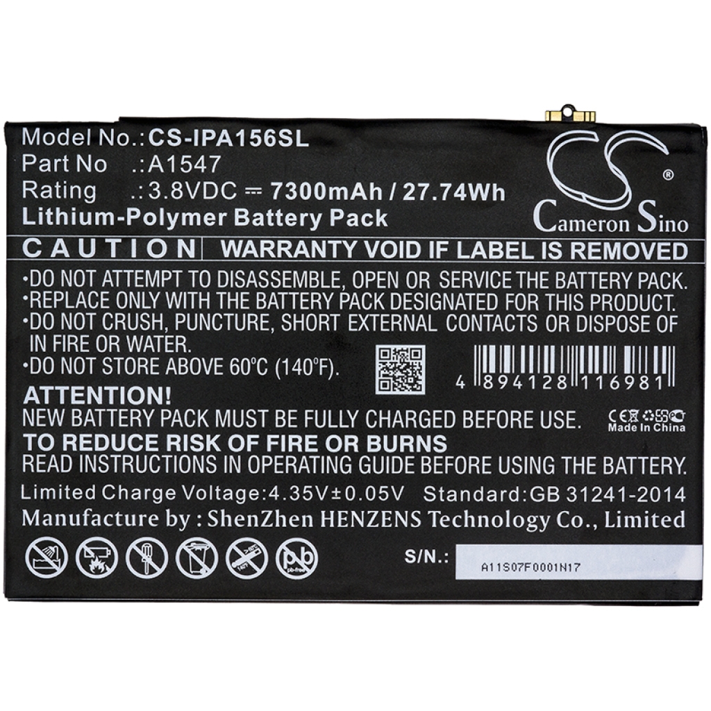 Tablet Battery Apple A1566 (CS-IPA156SL)