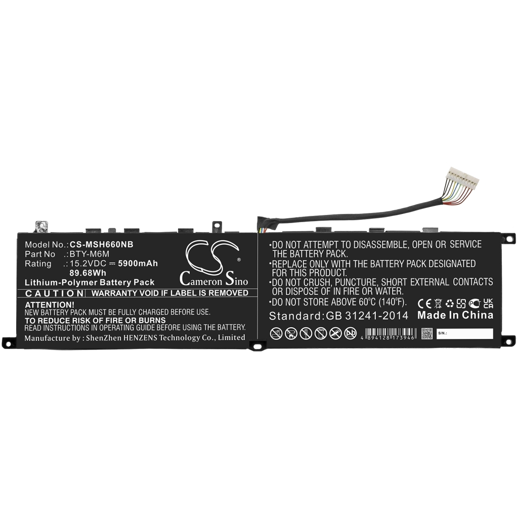 Notebook battery MSI Ws66 10tmt-207us (CS-MSH660NB)