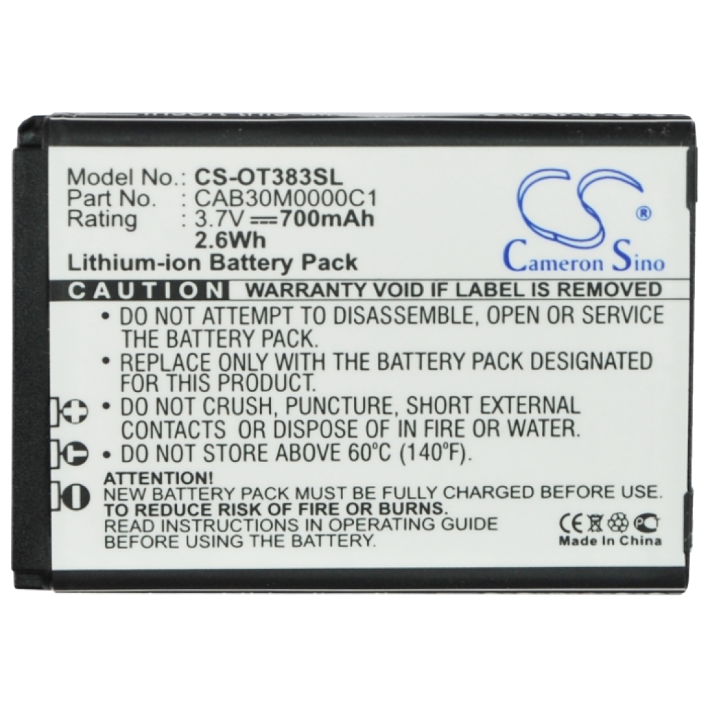 Mobile Phone Battery Alcatel OT-271D (CS-OT383SL)
